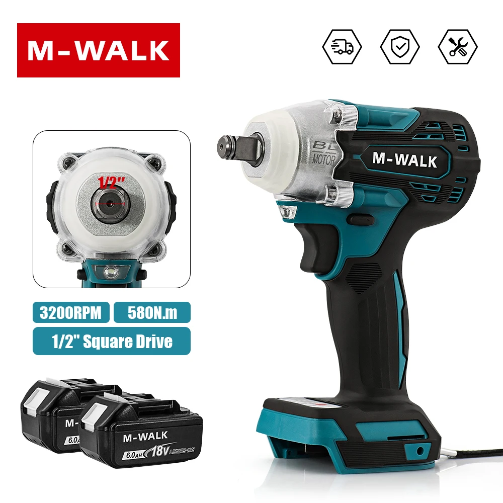M-WALK 580N.M Torque Brushless Electric Impact Wrench 1/2 inch Cordless Wrench Screwdriver Power Tool For Makita 18V Battery Pin