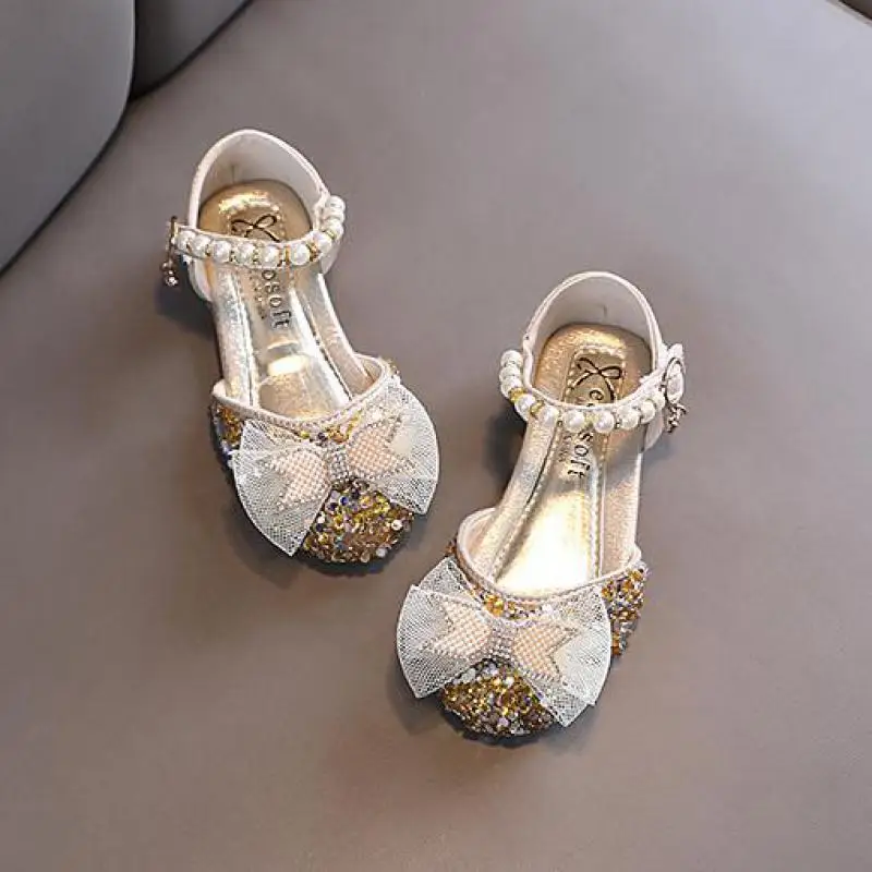 Meisjes Pailletten Kant Boog Sandalen Lente Nieuwe Kinderen Prinses Heldere Diamant Dansvoorstelling Schoenen Kinderen Enkele Schoenen H477