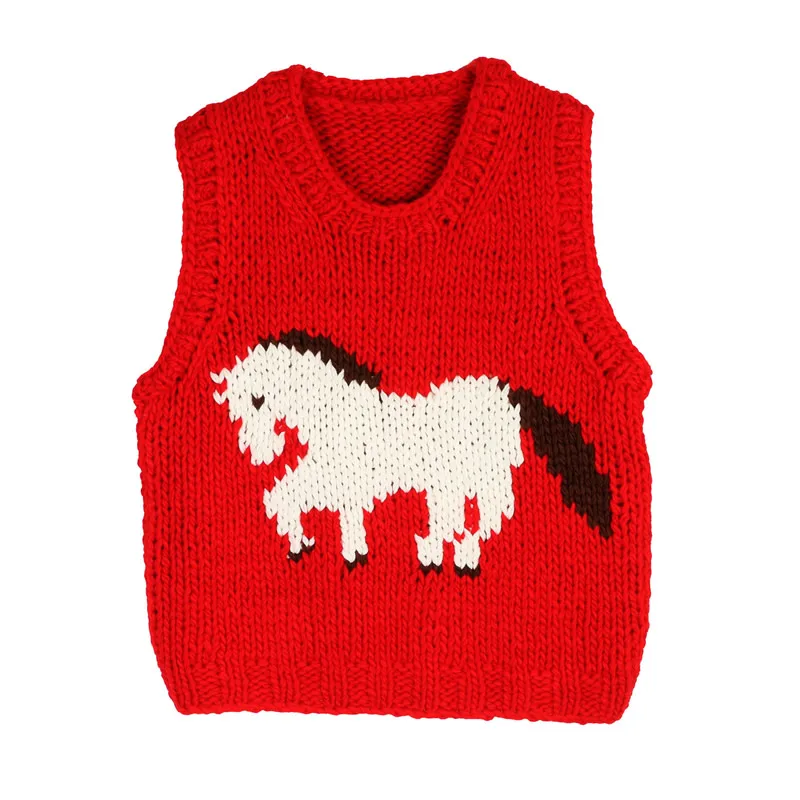 

Women Solid Knitted Cotton Sleeveless horse Sweater Vest
