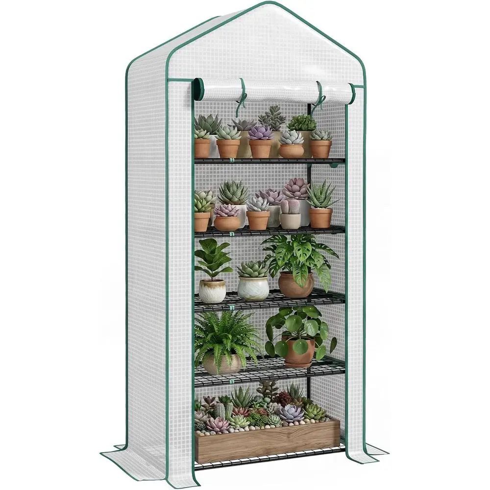 

Compact 5-Tier Greenhouse, 76 x 35.4 x 19.3, Portable Garden Shelter with PE Cover and Zippered Door for Outdoor or Indoor Use,