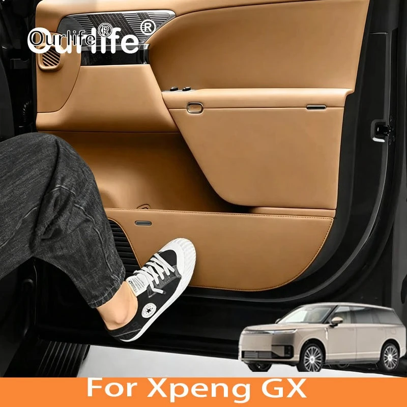 For Xpeng GX 2026 2027 Car Door Trim Protection Mat Range-Extended Electric Vehicle Door Kick Mat Leather Interior Accessories