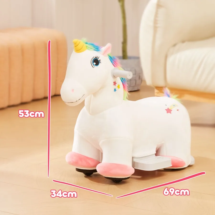 Qaba 6V Ride on Unicorn Battery Powered Electric Ride on Animal Toy with Music Forward PU Wheels Foot Pedal for Girls Boys Aged