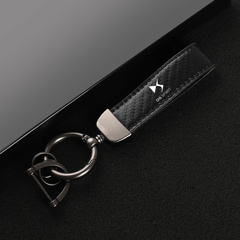 Leather Carbon Fiber Car Rings Keychain Zinc Alloy Keyrings For DS DS3 DS4 DS4S DS5 5LS DS6 DS7 SPIRIT car accessories