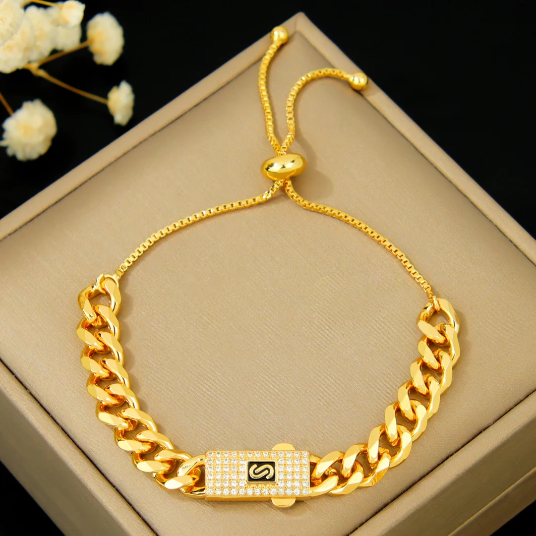 Italienisches Zirkonia Hip-Hop Armband 21k Vergoldet Dubai Punk Kubanisch Verstellbare Armbänder Arabische Muslimische Frauen Event Party Schmuck – Detail 10
