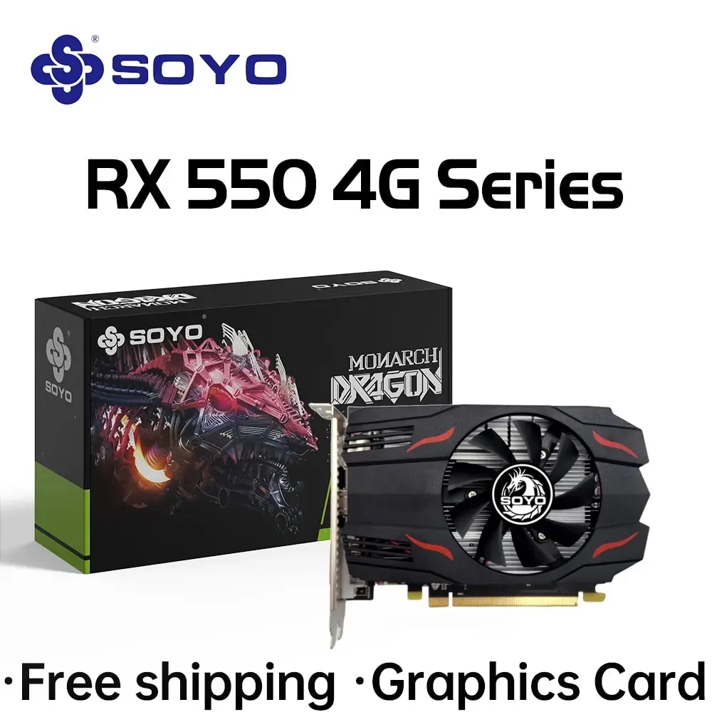 SOYO AMD GPU Radeon RX 550 그래픽 카드, 컴퓨터 PC RX550 PCI-E 3.0 게이밍 비디오 카드, 4G GDDR5 128 비트 14nm, 완전 신제품