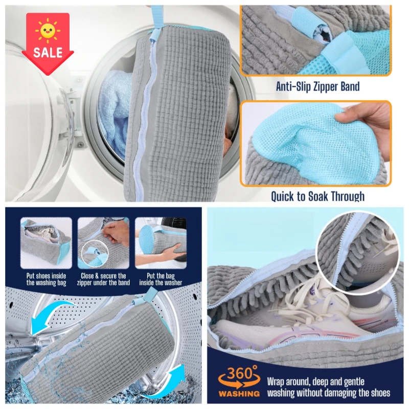 Laundry Bags Shoe Washing Machine Bag-with Zipper Laundry Bag with Rich Fluff Inside,Perfect for Sneakers with Shoe Brush