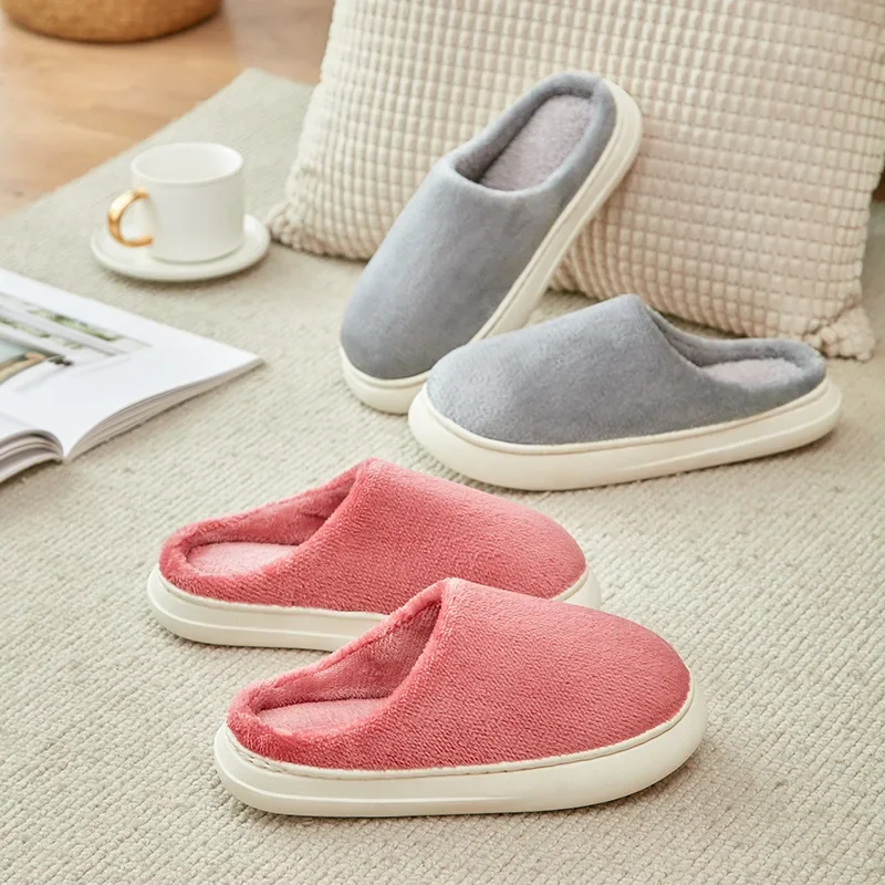 Nova cor sólida dos homens casa chinelos feminino slides macios casual inverno quente de pelúcia interior apartamentos casais quarto conciso sapatos peludos