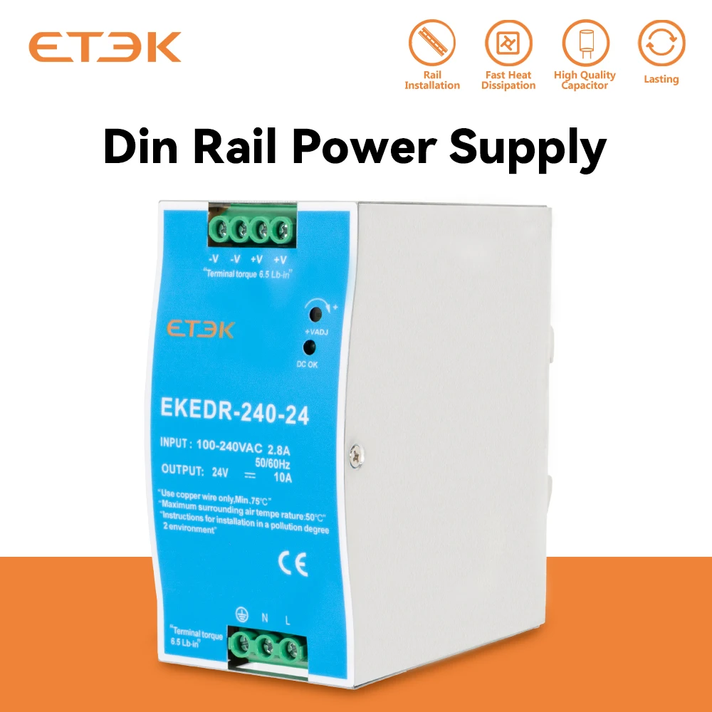 Switching Power Supply 24V 120W 240W Industrial Grade Rail-Mounted AC to DC Transformer with Overload/Short Circuit Protection