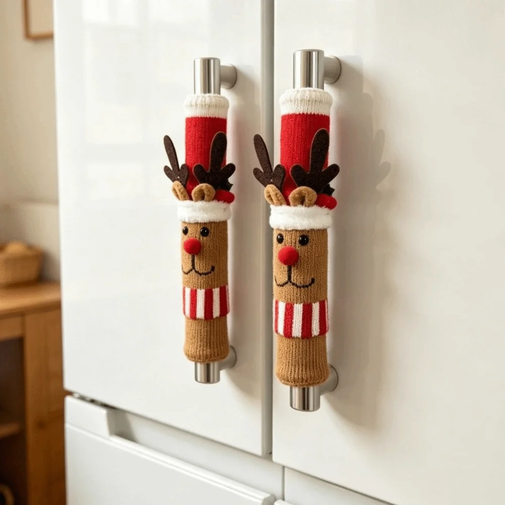 Christmas Refrigerator Door Handle Covers Anti-slip Snowman Kitchen Appliance Handle Covers Santa Claus Cute