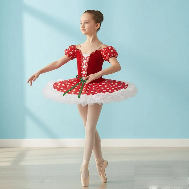 

Modern Dance Ballroom Clothing Kids Ballet Princess Costume Red Sequined Flower Tutu Dress for Girls -