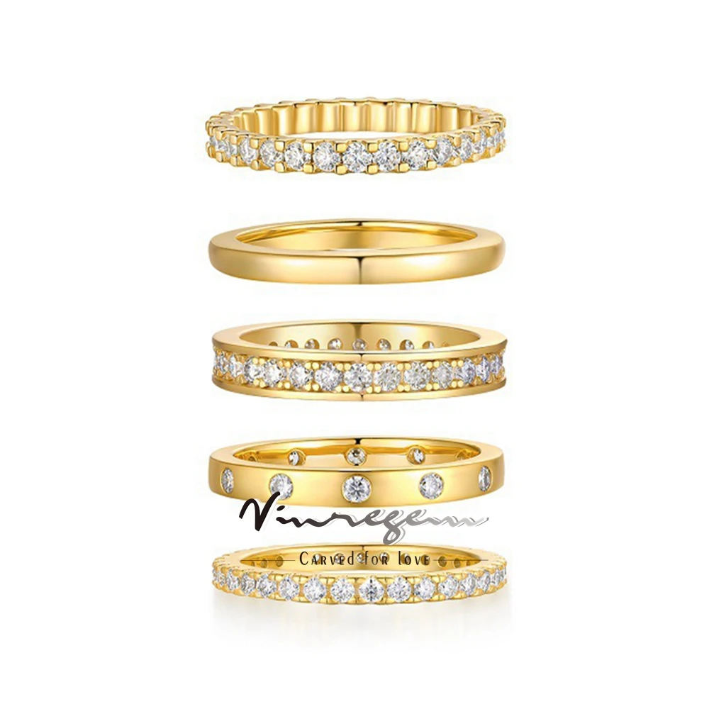 

Vinregem 3EX VVS1 D Color Round Cut Real Moissanite Diamonds Gems Vintage Row Ring 925 Sterling Silver Fine Jewelry Band 5 Pcs