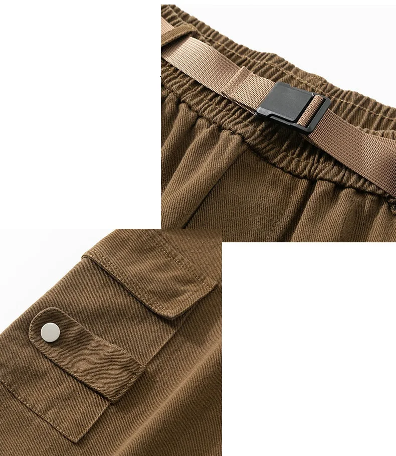 2024 New in Men\'s Pants Elastic Waist Straight Fit Cargo Pants Men Many Pockets Trousers Male Autumn Wide Leg Big Size 8XL Black