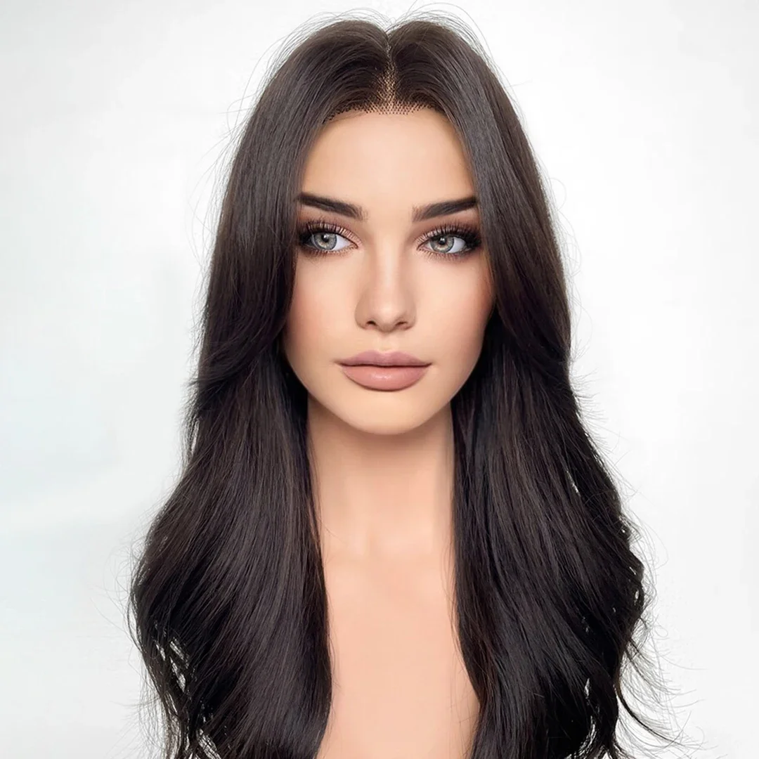 Gluelesss 30inch 250% Density Black  Jewish 5x5 Silk Base Straight European Human Hair Wigs For Women with Baby Hair Preplucked