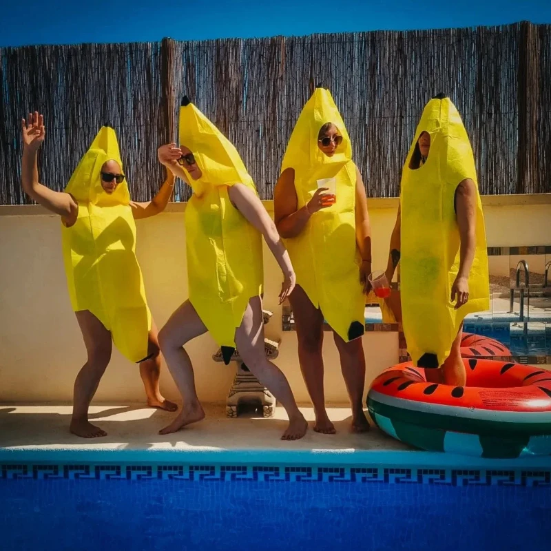 Kostum Pertunjukan Dewasa Anak-anak Jumpsuit Kostum Buah dan Pisang Pertunjukan Pesta Karnaval Pakaian Panggung Lucu