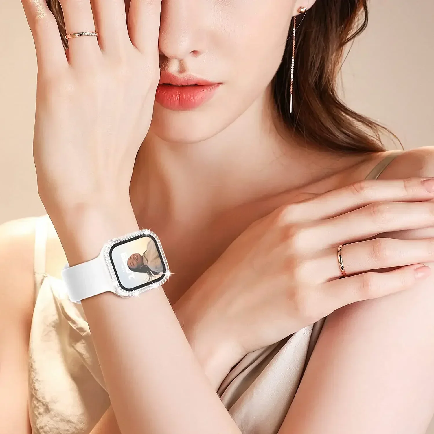 Glass+Bling Diamond Cover For Apple watch Case 46mm 42mm 44mm 41mm Tempered Bumper Screen Protector iWatch series 10 9 8 7 6 5 4 image 6