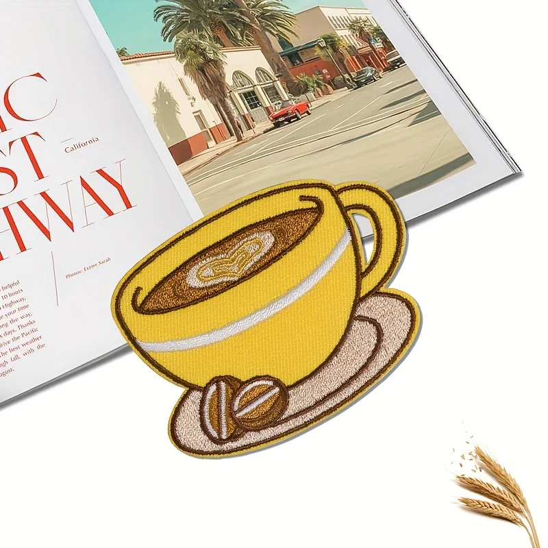 

1pc coffee latte embroidered badge, iron-on sewable, suitable for clothing, bags, hats, DIY crafts, and creative unique designs