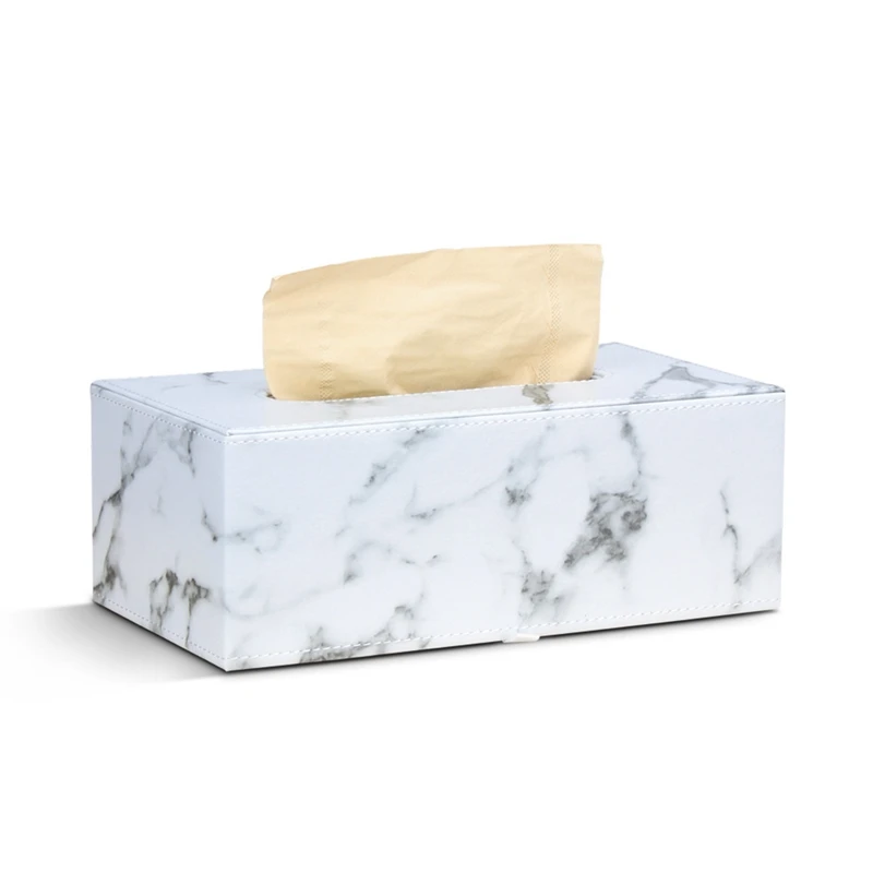 Rectangular Marble PU Leather Facial Tissue Box Cover Napkin Holder Paper Towel Dispenser Container For Home Office Car Decor