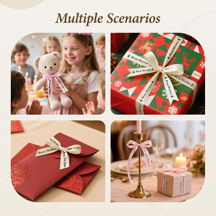 N1 새틴 리본 세트 (N1 라벨 메이커 전용) 선물, 결혼식, 파티, 공예, 포장, DIY용 베이지색 새틴 리본 14mm x 5.1m (검정색 포함)