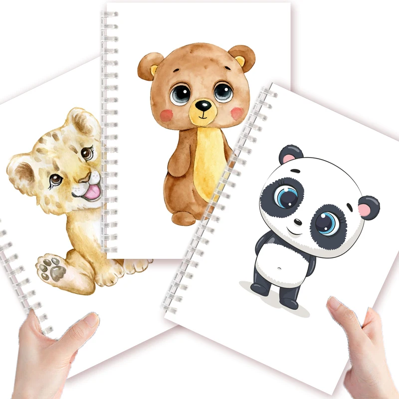 A5 دوامة دفتر المطبوعة الحيوان الفيل الزرافة زيبرا الأسد الباندا النمر-Kawai دفتر لطيف القرطاسية لطلاب المدارس