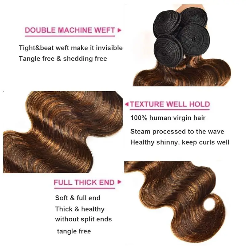 P4/27 Highlight Body Wave Hair Bundles Brown Blonde Brazilian Remy Hair Weaving and Extensions 26 28 30 inches For Black Women