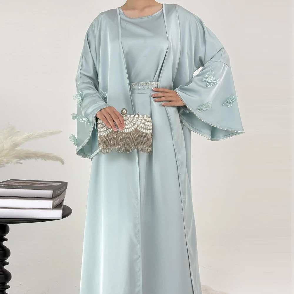 

Muslim Women Abaya Dress 2 Piece Set Butterfly Jalabiya Eid Ramadan Kimono Kebaya Morocco Party Cardigan Robe Kaftan Dubai Gown