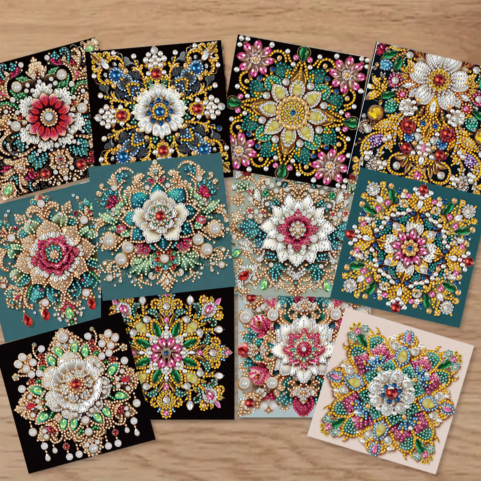 

12PCS Flower Theme DIY Diamond Art Greeting Cards Diamond Painting Daily Wishing Cards for Birthdays Thanksgiving and Holidays