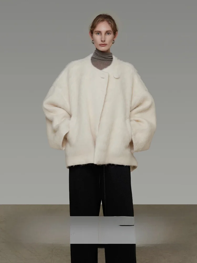 

Новое женское зимнее шерстяное пальто свободного кроя из одностороннего твида, приталенное, для повседневной носки, в простом китайском стиле