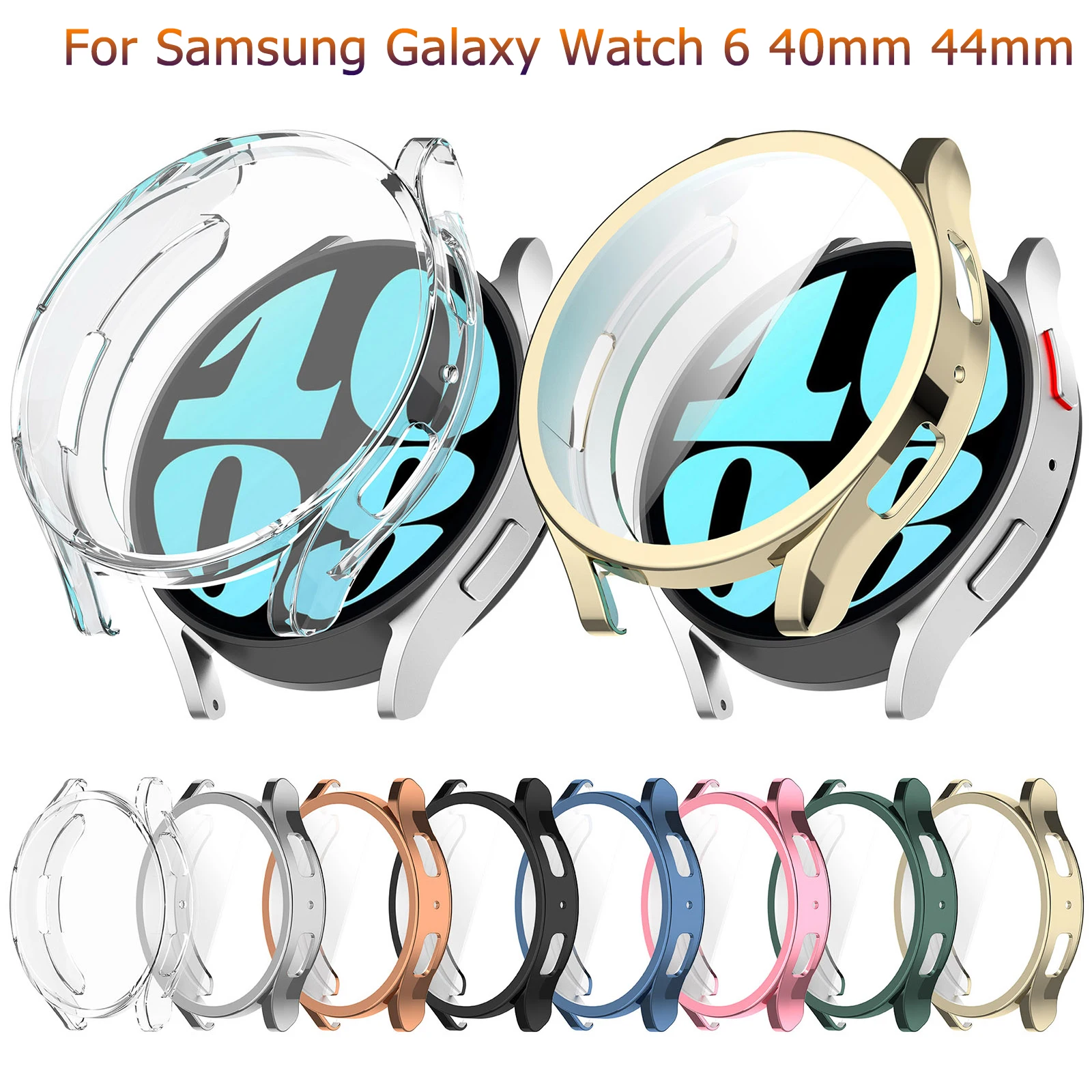 Caso protetor de tela para Samsung Galaxy Watch 6, All-around Bumper Shell, TPU, 40mm, 44mm, Novo