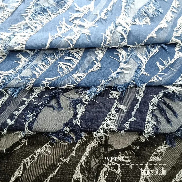 

Thickened Washed Jeans Fabric By The Meter for Coats Clothes Skirts Sewing Fashion Tassel Denim Cloth Comfortable Wear-resistant
