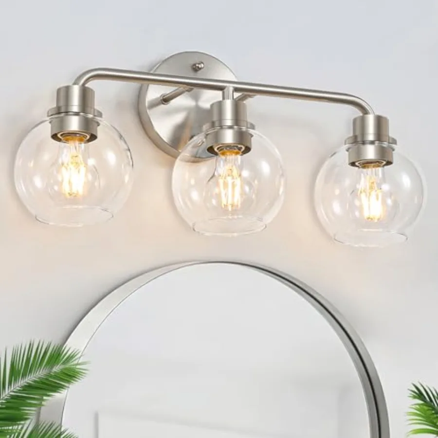 

3 Light Bathroom Vanity Light Fixtures, Vanity Lights with Clear Globe Glass Shades, Modern Bathroom Lights Wall Sconce Wall La