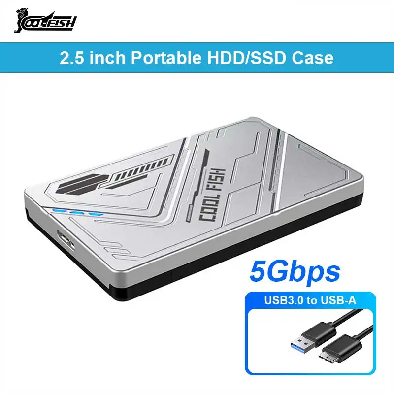 CoolFish USB3.0 HDD Enclosure 2.5 Inch SATA SSD External Hard Drive Case With 5Gbps Transfer Speed Harddisk Boxs Tool-Free Box