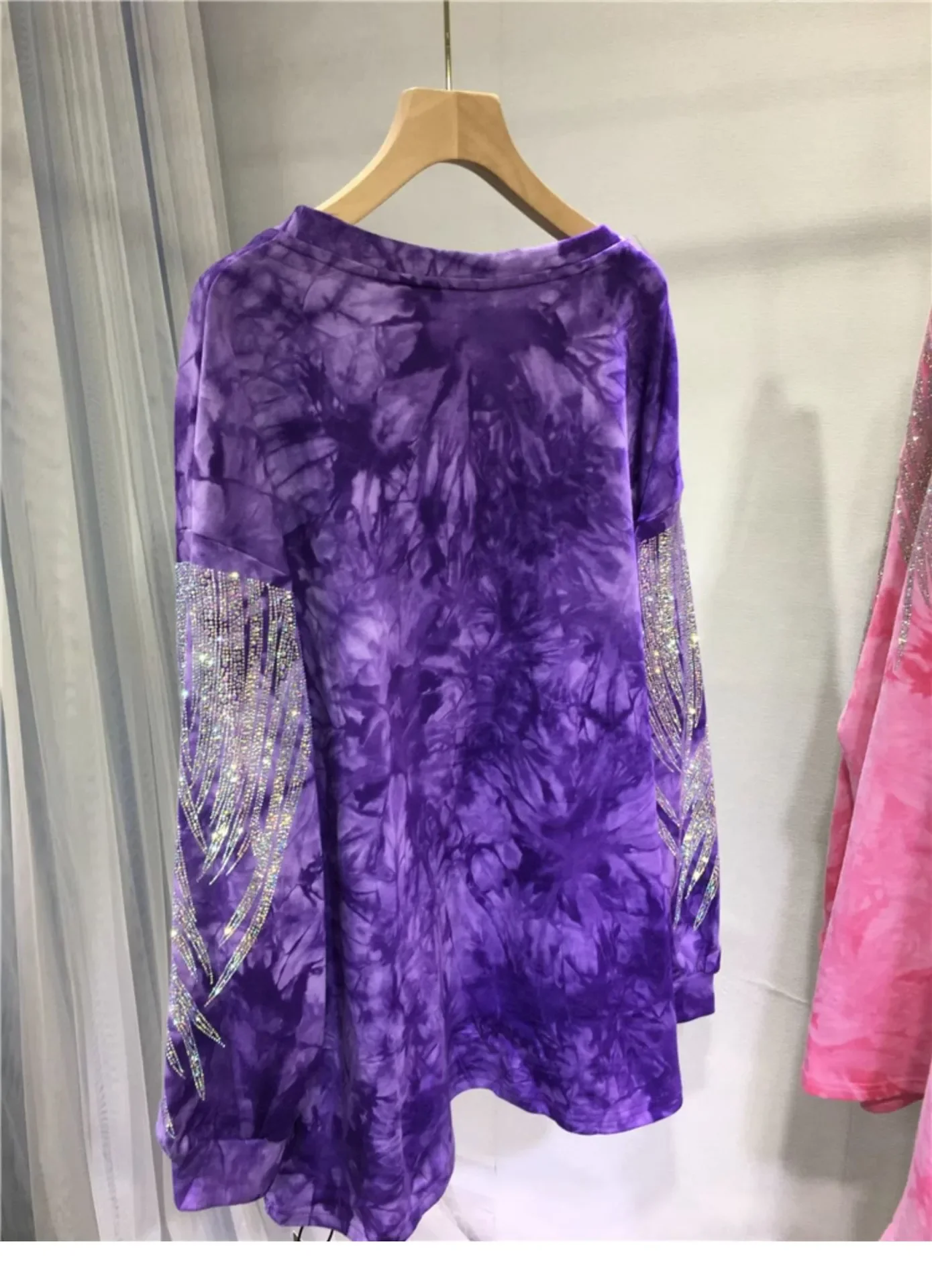 Oversized Diamonds Pullover Hoodies Women Autumn Sweater Fashion Pure Color Tie-dyed Loose Casual Sweatshirts Куртка Осенняя