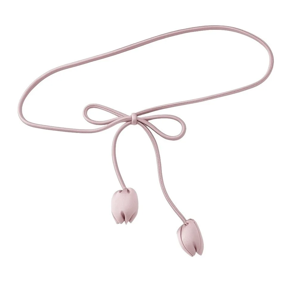 Unico cinturino in pelle PU con cordino a tulipano, lungo e sottile, annodato, cintura per abito, forma rotonda, allacciatura, fiore, corda in vita, abito da donna
