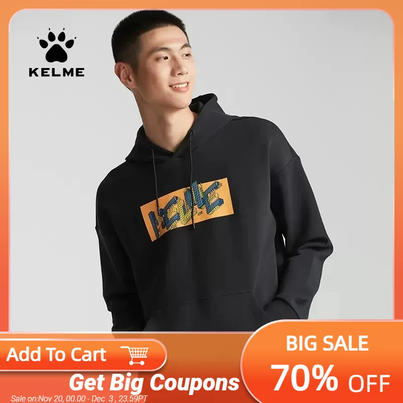 

KELME Sports Casual Sweater New Spring and Autumn Men's Basic Pullover Hooded Jacket Cotton Print Top Warm In Winter