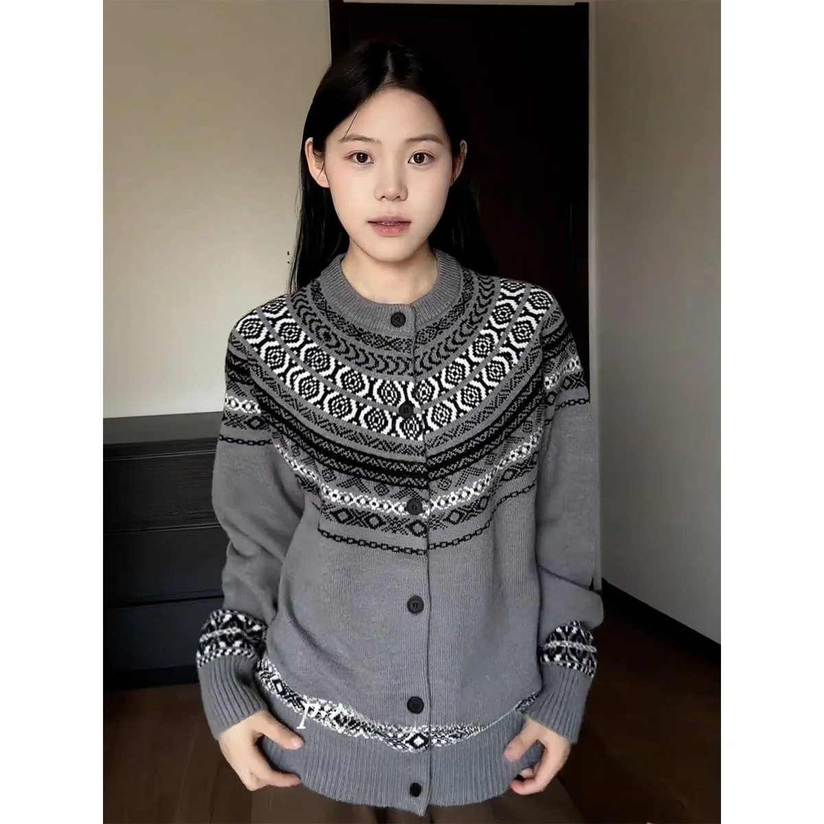 سترة محبوكة من American Sle V-Ne للرجال، لون كاجوال فضفاض مناسب للشتاء، ملابس خارجية من ألياف البوليستر الناعمة #2