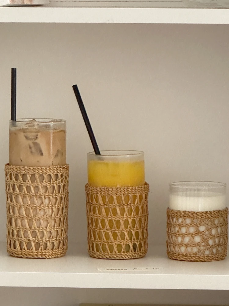 

Vine Woven Handmade Glass Coffee Cup Juice American Milk Water Cup Italian Concentrated Glass Cover Cups Double Wall Glass Cup