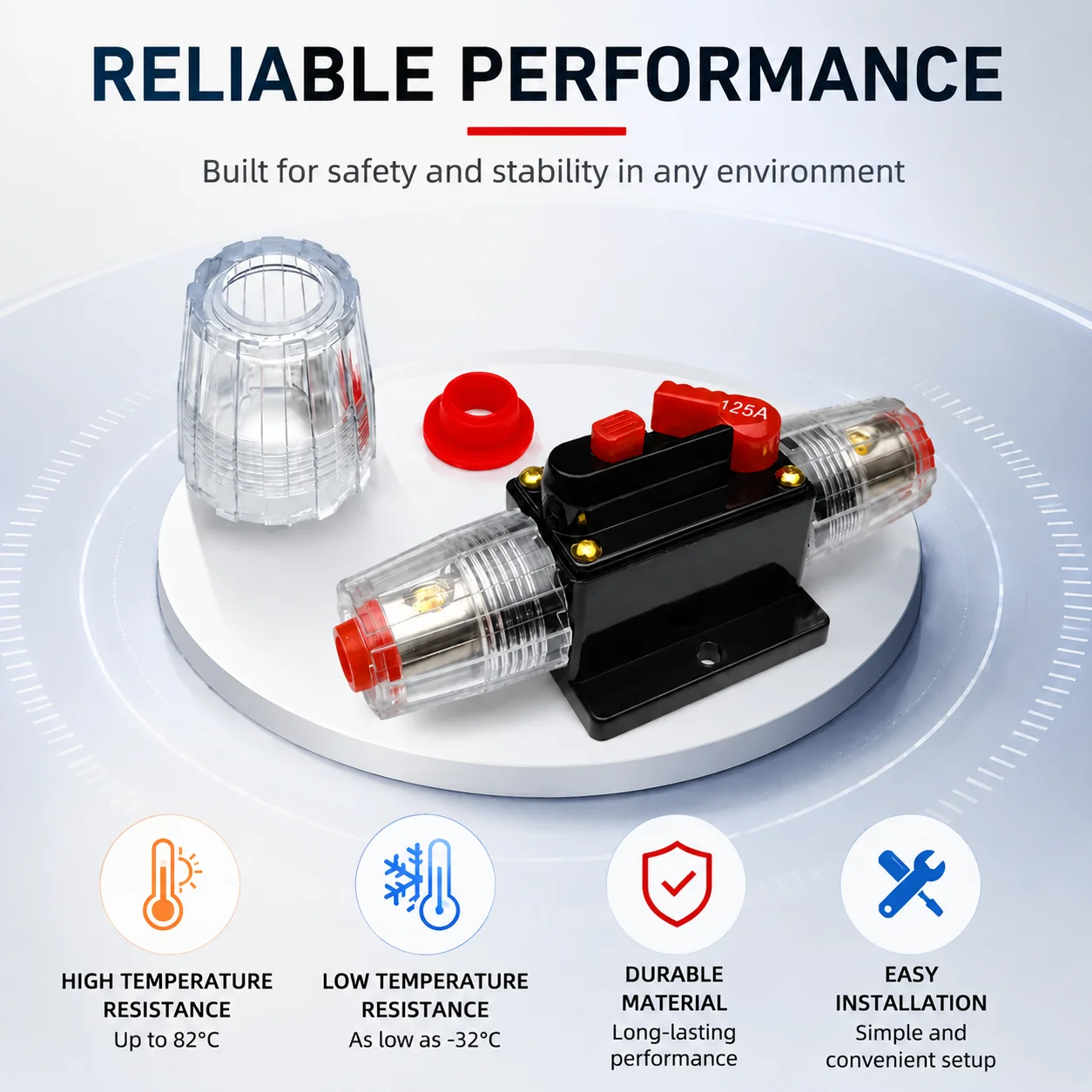 Kcimo 1Pc 12V-24V DC Manual Reset Circuit Breaker 20A-150A Resettable Fuse for Car Bike Solar Inverter - Selectable Amperage