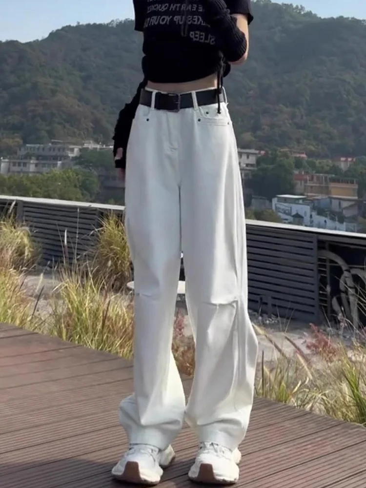 ارتفاع الخصر واسعة الساق مستقيم قطع الدينيم الجينز المرأة عارضة فضفاضة تناسب Bootcut السراويل للسيدات الكمثرى aped زائد حجم #5