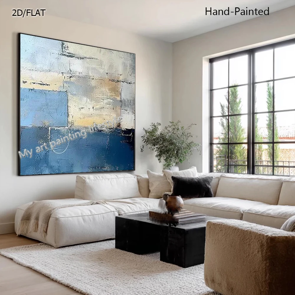 Modern Hand-Painted Oil Canvas Abstract Artwork in Yellow And Off-White Decorative Mural for Living Room Home Wall Art Ornament