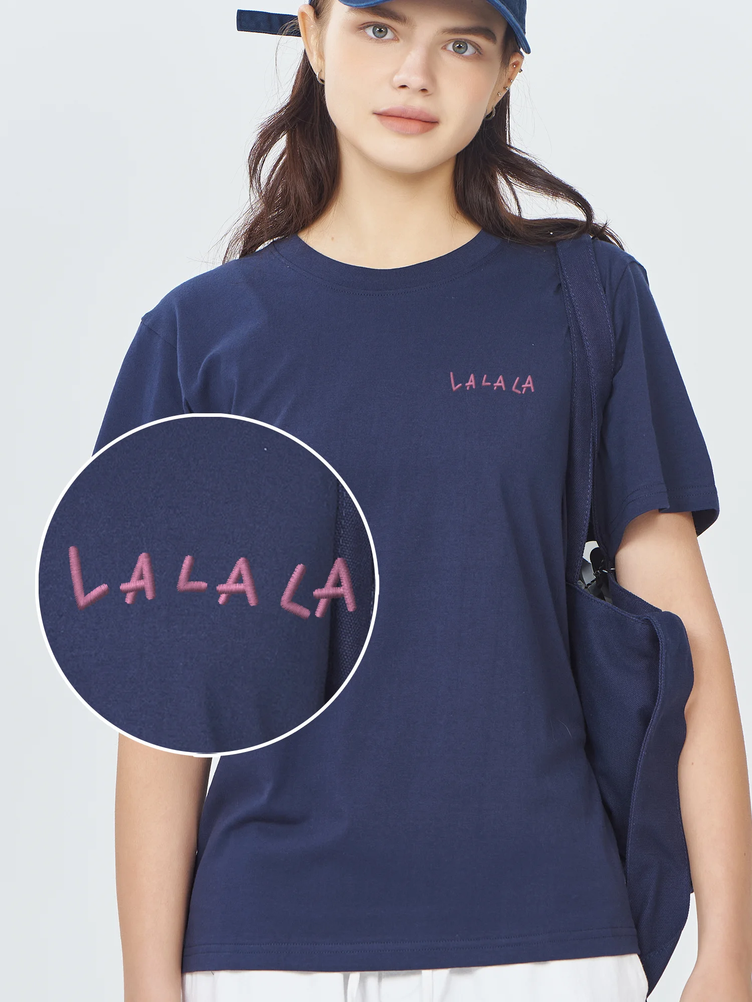 

Футболка с вышивкой La La La, футболки из 100% хлопка с вышивкой в стиле Харадзюку, студенческие мужские розовые футболки с надписью, женские топы, футболки