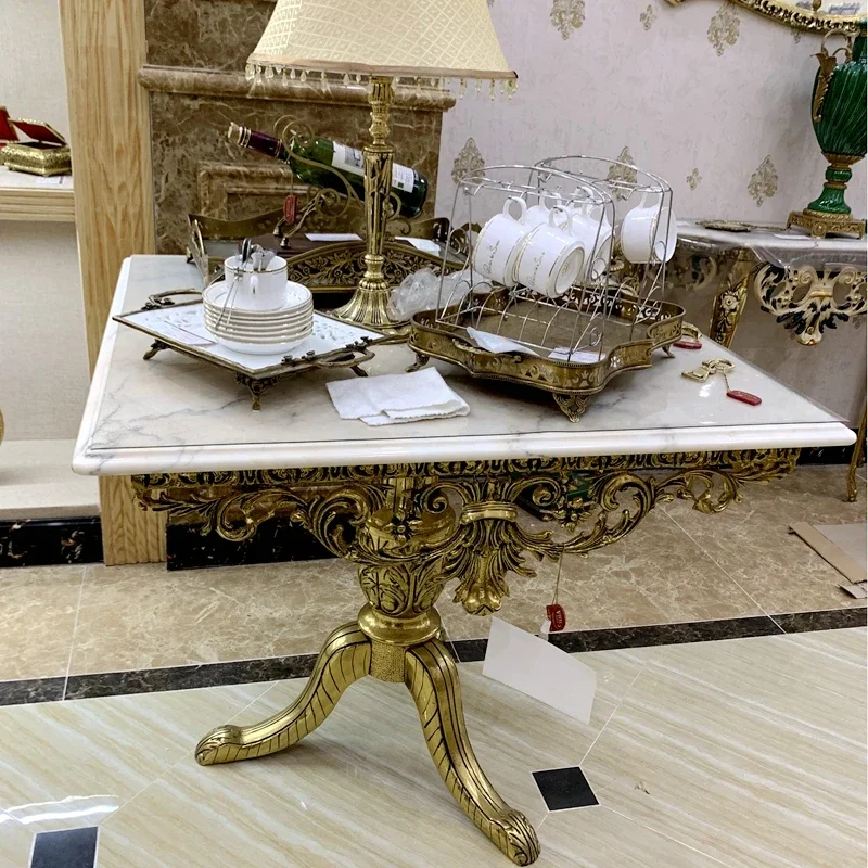 European imported marble countertop metal corner living room corner square coffee table gold