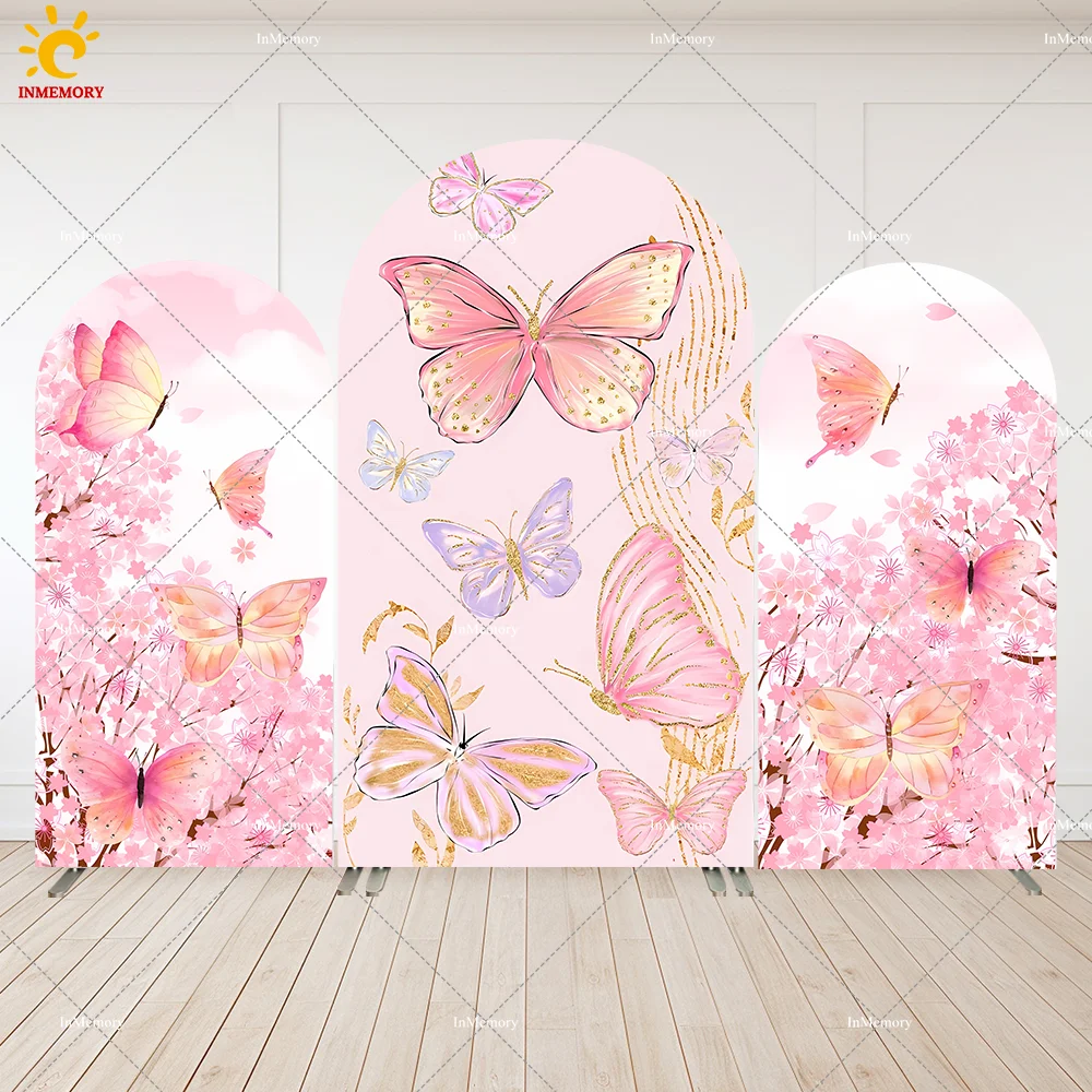 

Glitter Pink Butterfly Birthday Arch Backdrop Cover Flowers Girls Newborn Baby Shower Decoration Chiara Arched Wall Background