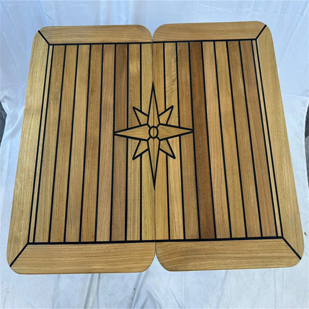 

Folding Teak Table Top 680/340x500mm,26.8/13.4x19.7 Inch Rectangular Star Inlay Marine Boat Yatch RV TF3450