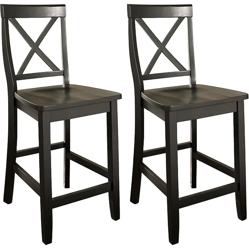

Wood Counter Height Bar Stools Set Of 2, Black, 24-inch