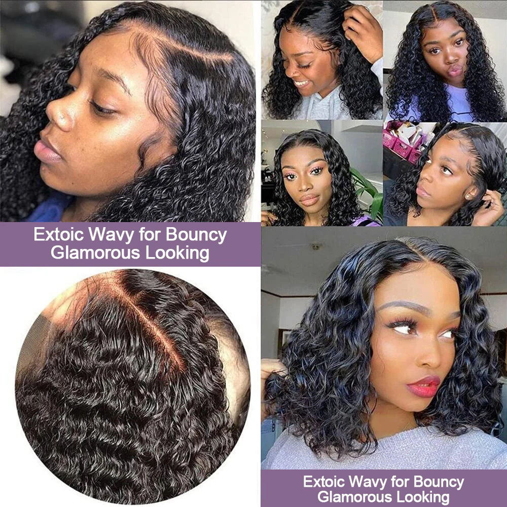 شعر بشري بدون صمغ بوب بيكسي قطع شعر مستعار عقدة مزدوجة مجعد موجة المياه 13x4 قبل قطع ابيض لا الغراء شعر مستعار ريمي 30s سهلة التركيب