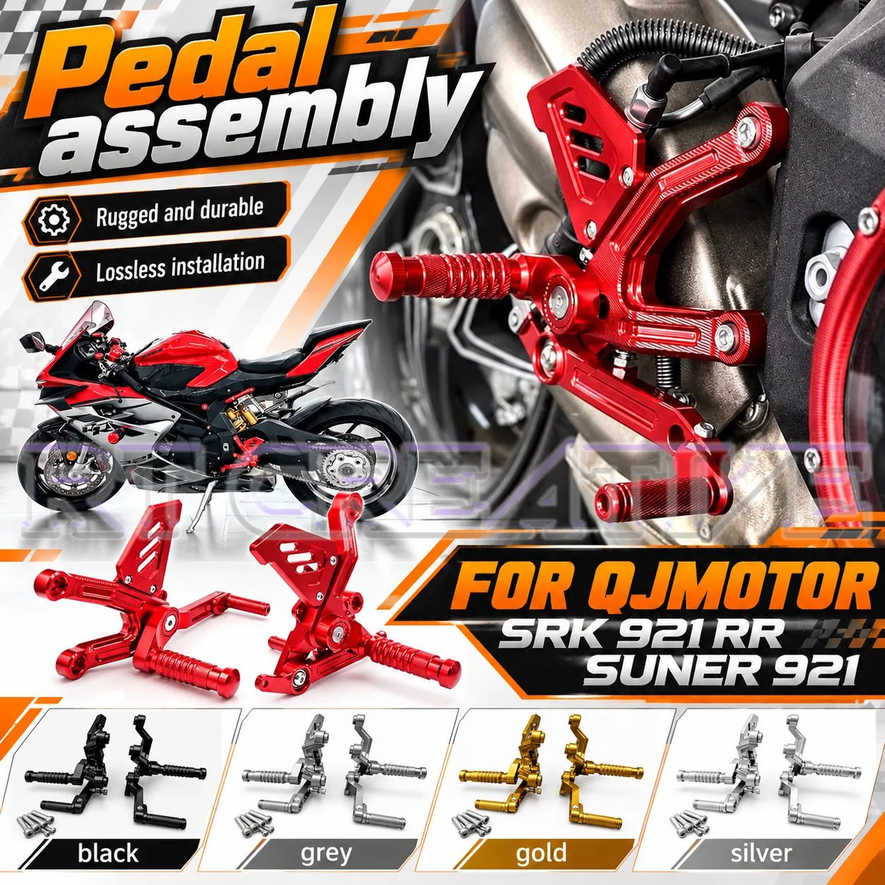 Adjustable Rearsets Raise Footpeg Assembly Foot Rest Pedal Fit QJMOTOR SRK921RR Motorcycle Parts