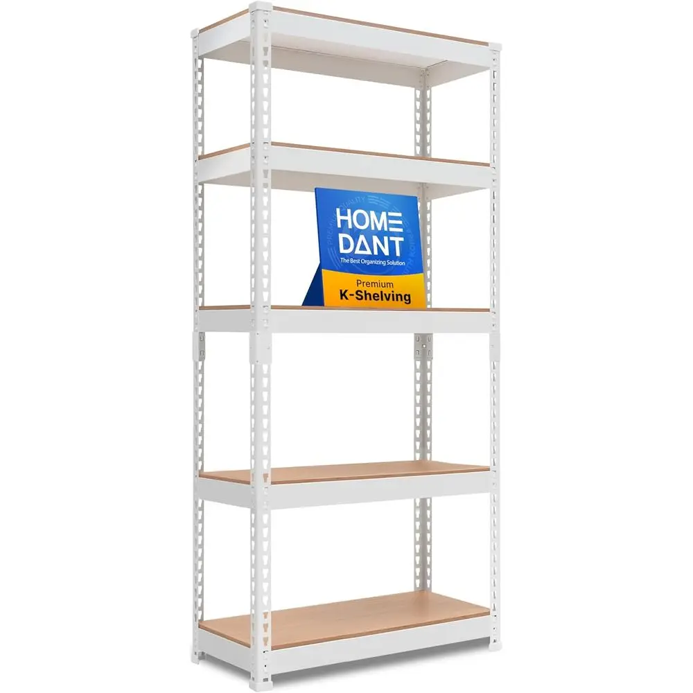 

Металлический стеллаж с 5 полками, ламинированный, белый, регулируемый, для гаража, универсальный, усиленный, для организации хранения