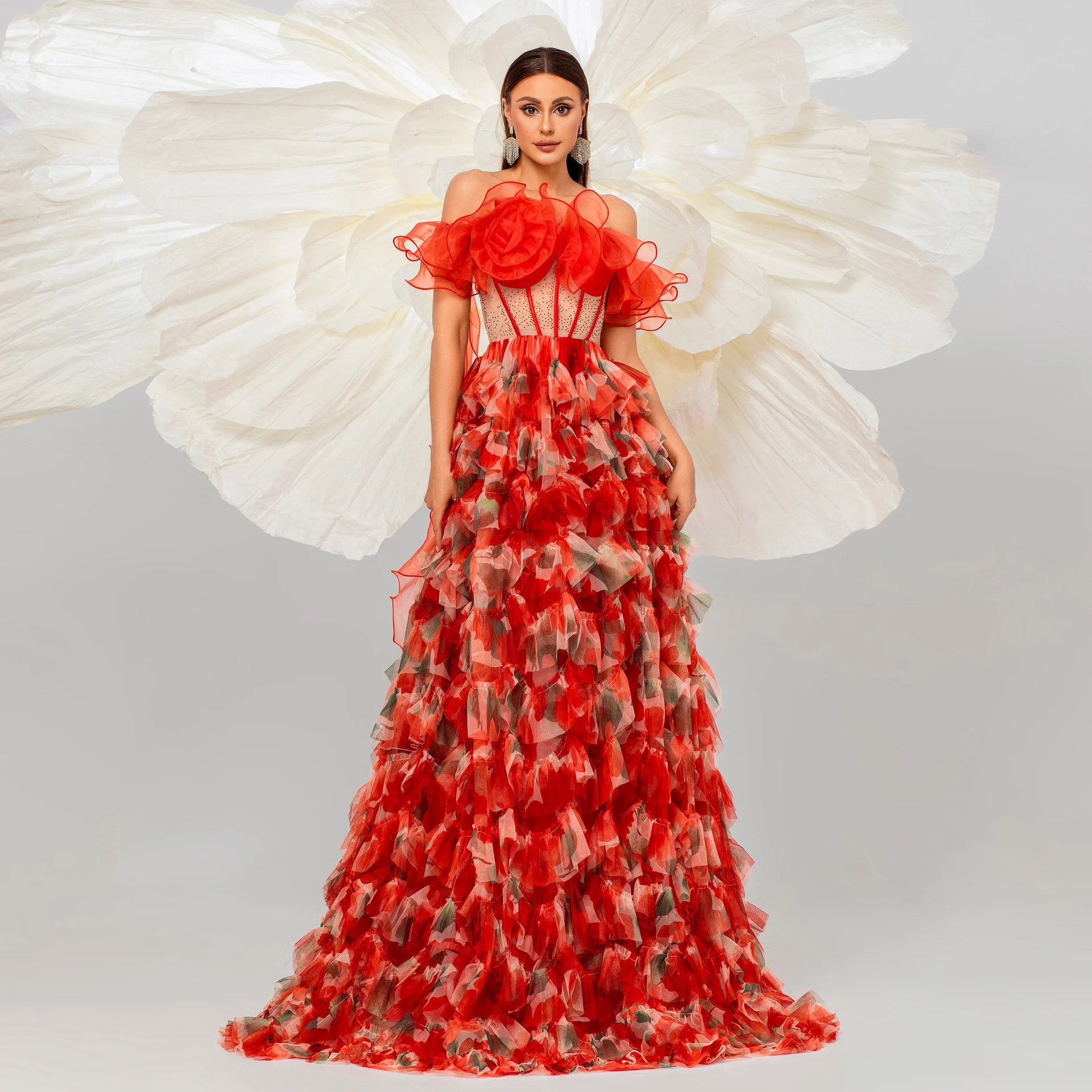 Ele Long Svel Vestido de noche hasta el suelo con un solo hombro, dama de Dr, falda de tul, bola Dr para boda Par