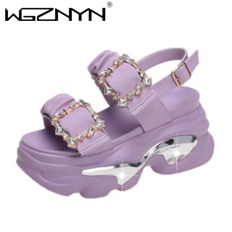 Women\'s Bling Strap Chunky Sandals Summer 2024 Thick Bottom Wedges Beach Slippers Woman Fashion Pink High Platform Sandals Mujer