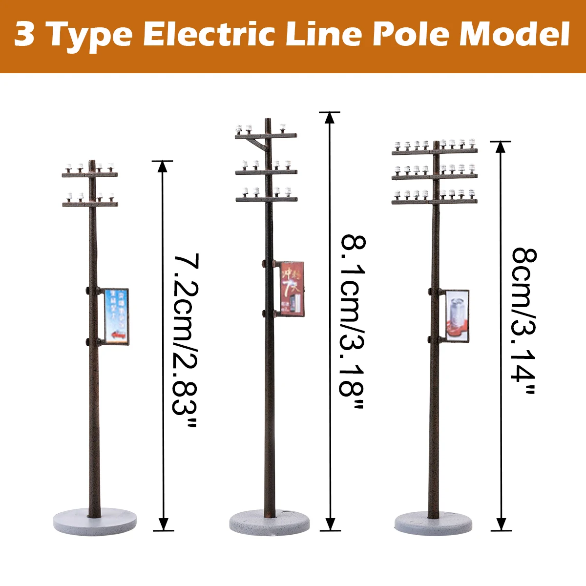 10x Plastic Electric Line Pole Model for Train SCENERY 1:100 HO TT Scale Electric Line Pole Model